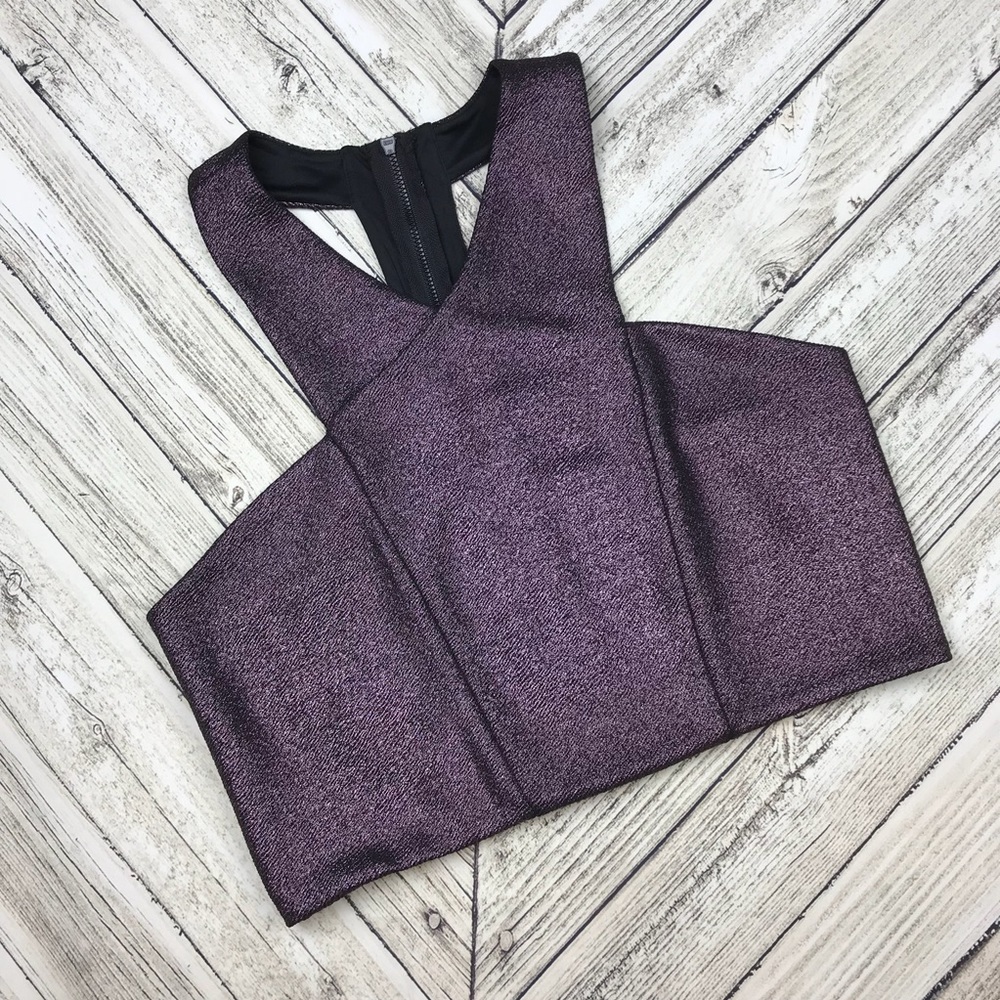 Express Metallic Zip Back Crop Top
